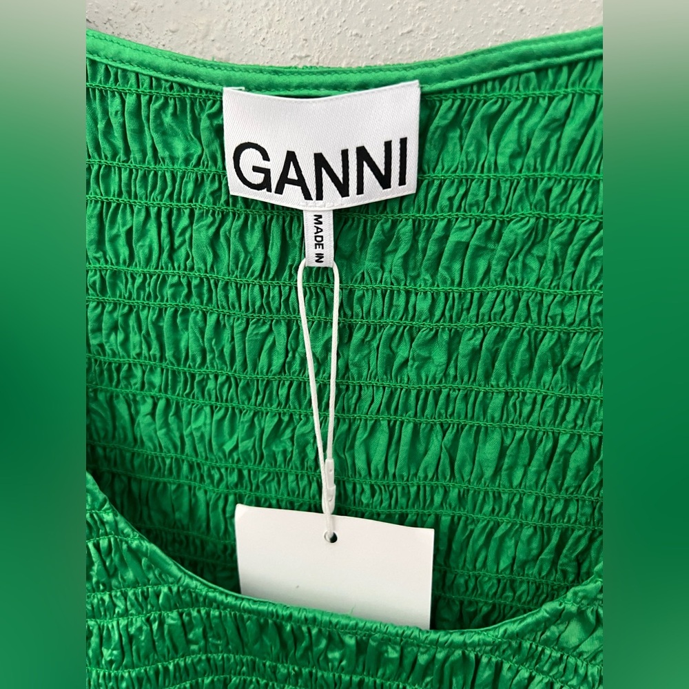 GANNI Green Ruched crop top Size 36 New - Picture 8 of 14